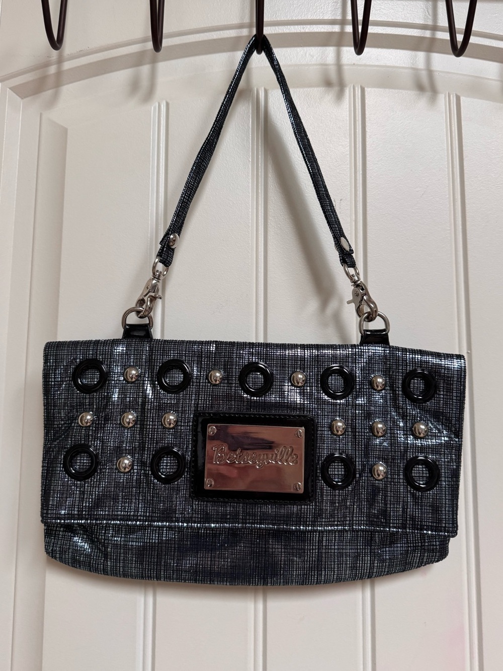 Betseyville by Betsey Johnson blue metallic foldover shoulder bag 12x6.5x1